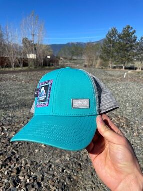 Women’s Bigtruck Mountain Freak Truckee CA Teal Gray Adjustable Trucker Hat